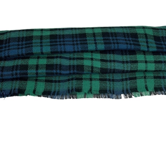 ModCloth Womens Hunter Green Navy Blue Plaid Blanket Scarf Wrap Long Cozy Chunky - Picture 9 of 10
